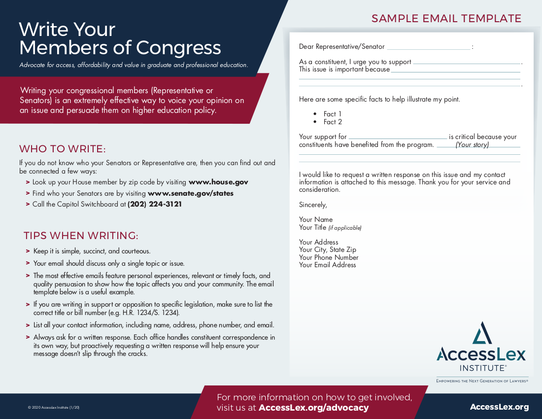 Write Your Congressional Member Letter Template  AccessLex Pertaining To Letter To Congressman Template