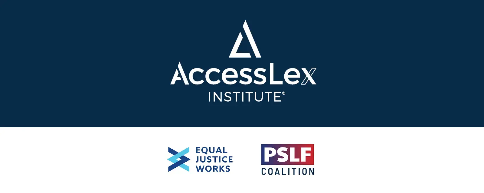 AccessLex Institute logo, Equal Justice Works logo and PSLF Coalition logo