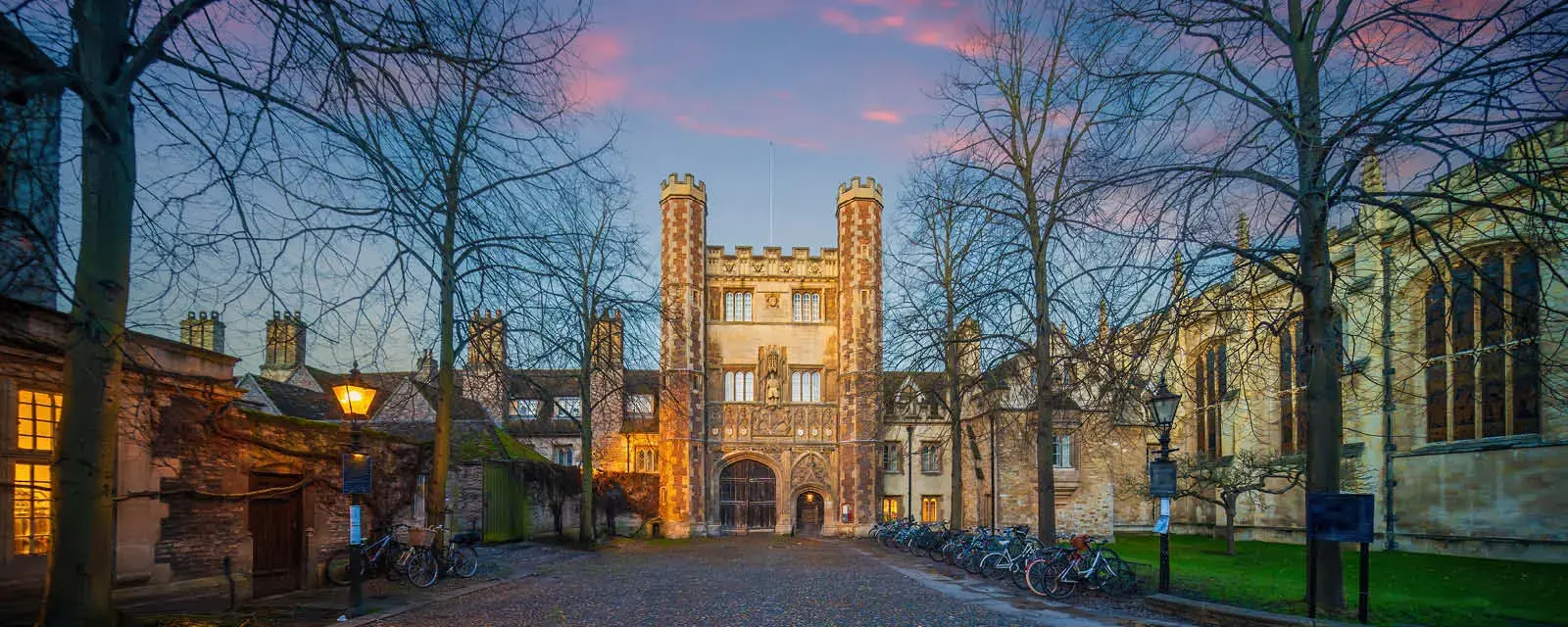 Downtown Cambridge city skyline, cityscape of England at sunset