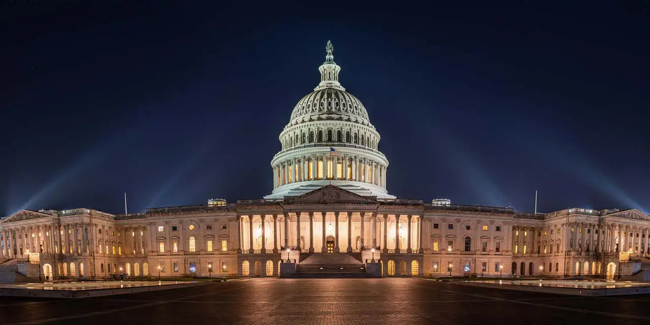 U.S. Capitol Building in the evening.
