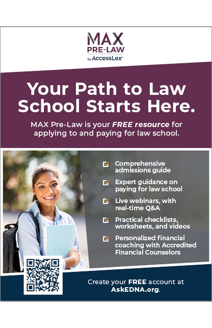 The front cover of the Max Pre-Law Program Flyer